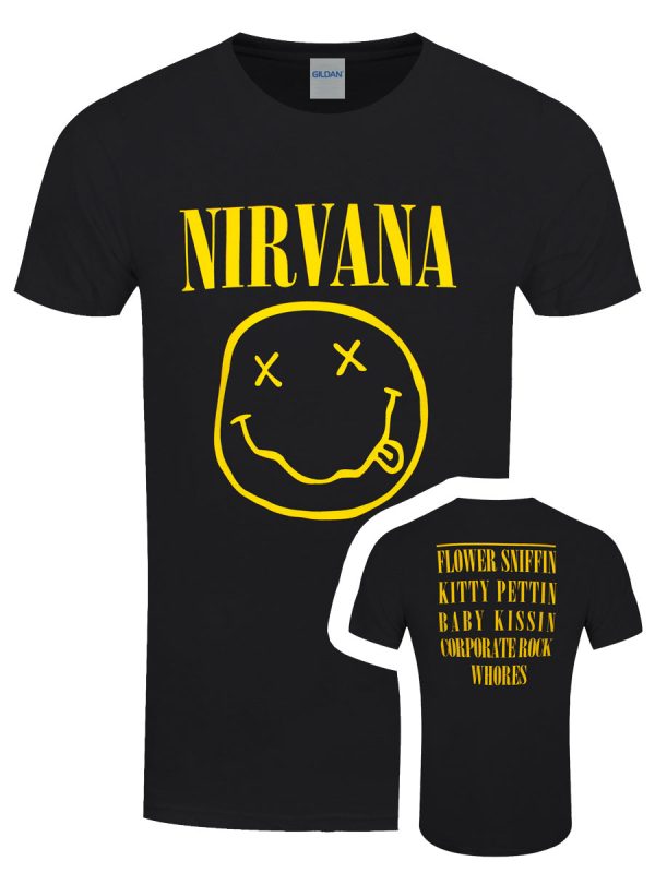 Nirvana Yellow Happy Face Flower Sniffin’ Men’s Black T-Shirt