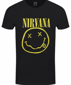 Nirvana Yellow Happy Face Mens Black T Shirt 1