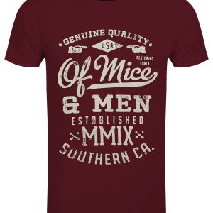 Of Mice Men Genuine Mens Maroon T Shir 1