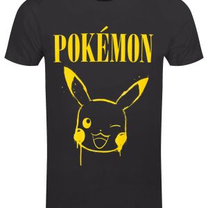 Pokemon Graffiti Pikachu Mens Black Acid Wash T Shirt 1