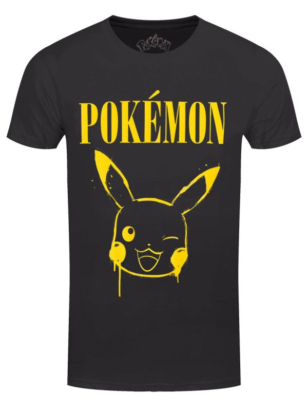 Pokemon Graffiti Pikachu Men’s Black Acid Wash T-Shirt