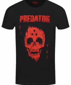 Predator Red Distressed Skull Mens Black T Shirt 1