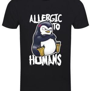 Psycho Penguin Allergic To Humans Mens Black T Shirt 1