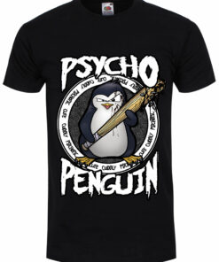 Psycho Penguin Cute Cuddly Psychotic Mens Black T Shirt 1