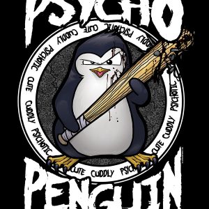 Psycho Penguin Cute Cuddly Psychotic Mens Black T Shirt 3