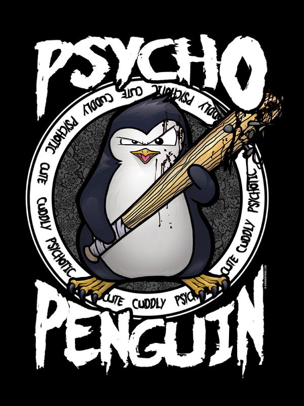 Psycho Penguin Cute, Cuddly & Psychotic Men’s Black T-Shirt