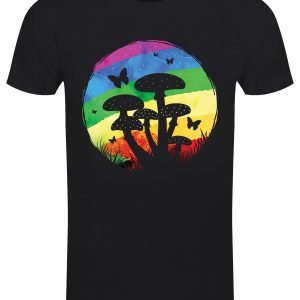 Rainbow Mushroom Men’s Black T-Shirt