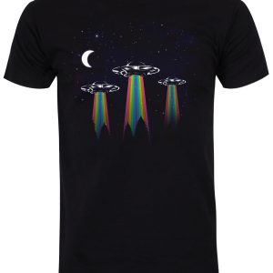 Rainbow UFO Mens Black T Shirt 1