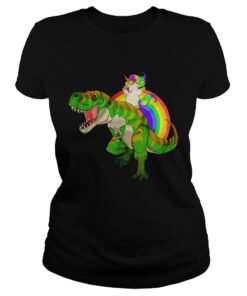 Rainbow Unicorn Riding T Rex Shirt 1