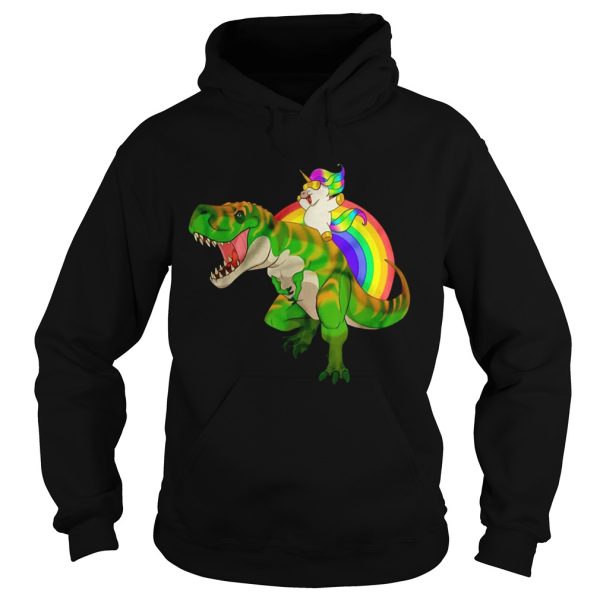 Rainbow Unicorn Riding T-Rex Shirt