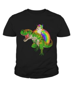 Rainbow Unicorn Riding T Rex Shirt 4