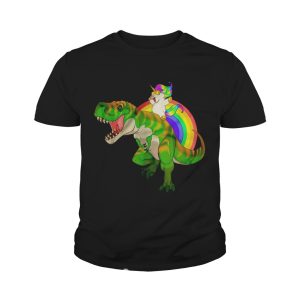 Rainbow Unicorn Riding T Rex Shirt 4