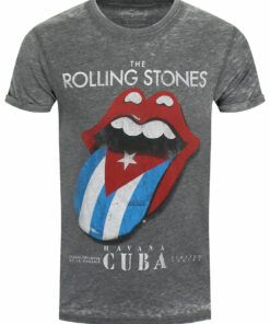 Rolling Stones Havana Cuba Mens Burnout Charcoal T Shirt 1