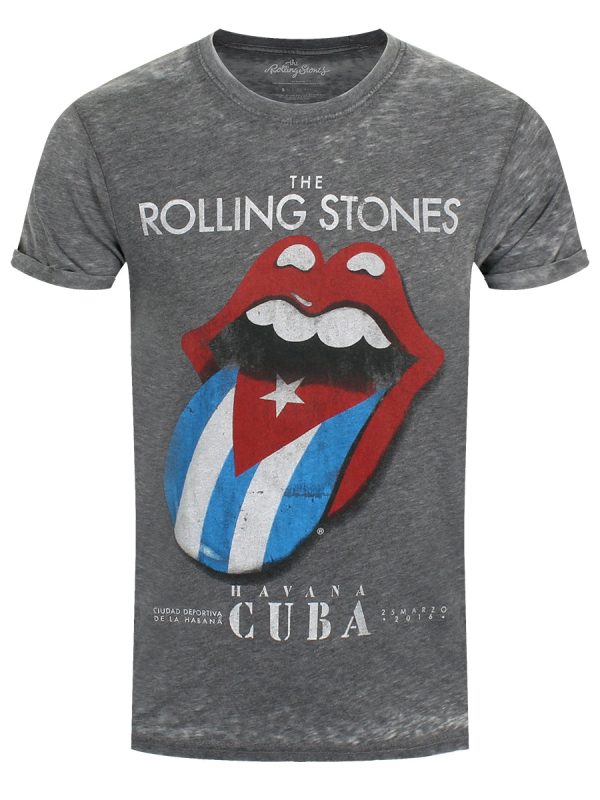 Rolling Stones Havana Cuba Mens Burnout Charcoal T-Shirt