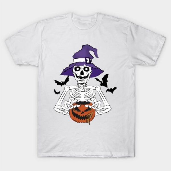 Skeleton Pumpkin Bats Halloween 2023 T-Shirt