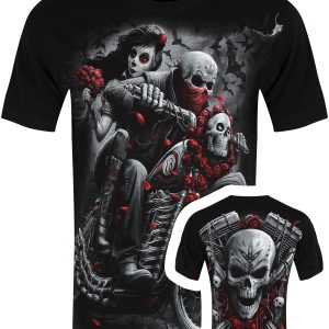 Spiral Day Of The Dead Bikers Mens Black T Shirt 1