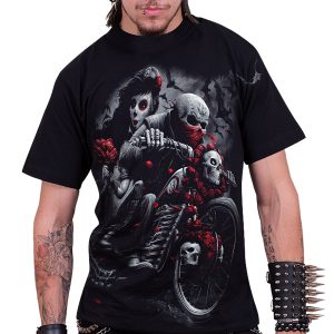 Spiral Day Of The Dead Bikers Mens Black T Shirt 3