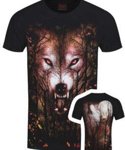 Spiral Forest Wolf Organic Mens Black T Shirt 1