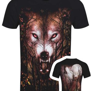 Spiral Forest Wolf Organic Mens Black T Shirt 1