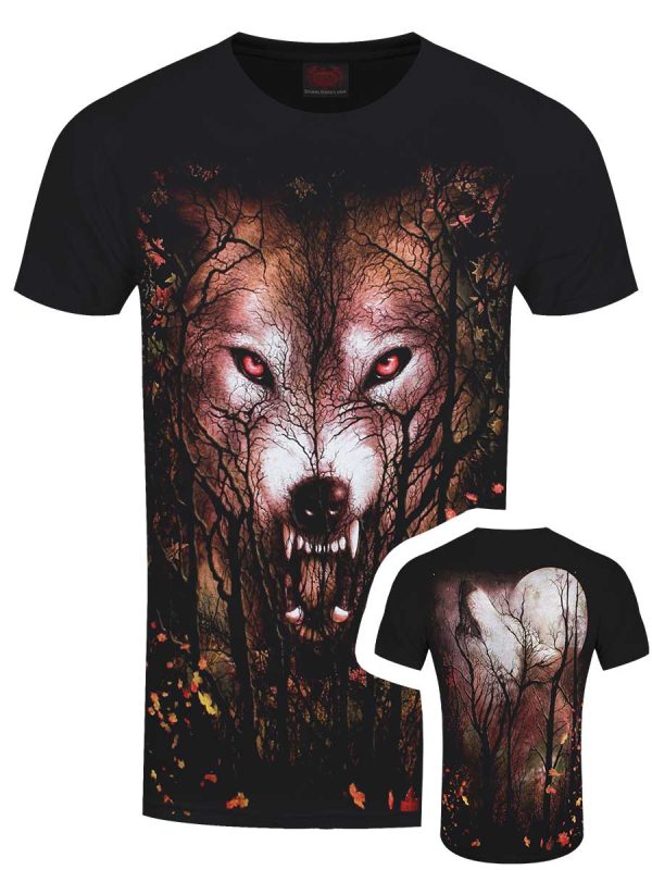 Spiral Forest Wolf Organic Men’s Black T-Shirt