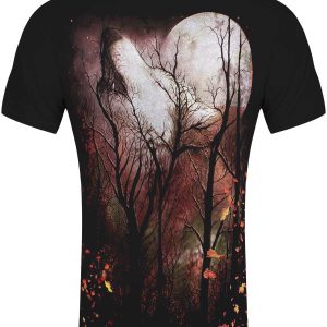 Spiral Forest Wolf Organic Mens Black T Shirt 2