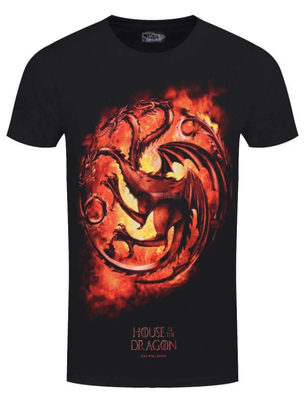 Spiral House of the Dragon Flames Men’s Black T-Shirt