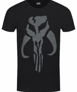 Star Wars Mandalorian Distressed Crest Mens Black T Shir 1