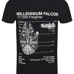 Star Wars Millennium Falcon Sketch Mens Black T Shirt 1