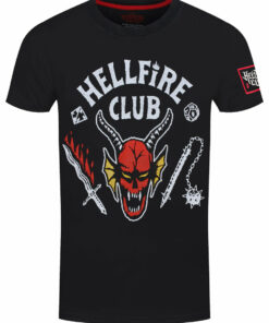 Stranger Things Hellfire Crest Black Acid Wash T Shirt 1
