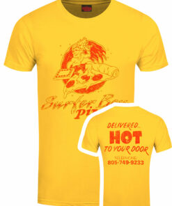 Stranger Things Surfer Boy Pizza Mens Yellow T Shirt 1