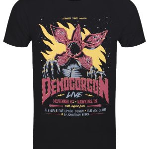 Stranger Things Vintage Demogorgon Men’s Black Acid Wash T-Shirt