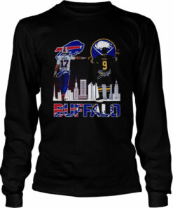 Buffalo city skyline Josh Allen Bills and Jack Eichel Sabers signatures 2022 shirt 3
