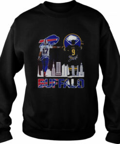 Buffalo city skyline Josh Allen Bills and Jack Eichel Sabers signatures 2022 shirt 4