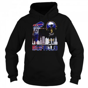 Buffalo city skyline Josh Allen Bills and Jack Eichel Sabers signatures 2022 shirt 5