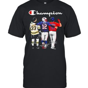 Champion Zdeno Chara Tom Brady vs Dustin Pedroia Mvp signatures shirt