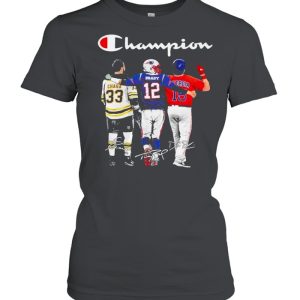 Champion Zdeno Chara Tom Brady vs Dustin Pedroia Mvp signatures shirt