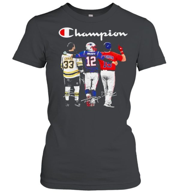 Champion Zdeno Chara Tom Brady vs Dustin Pedroia Mvp signatures shirt