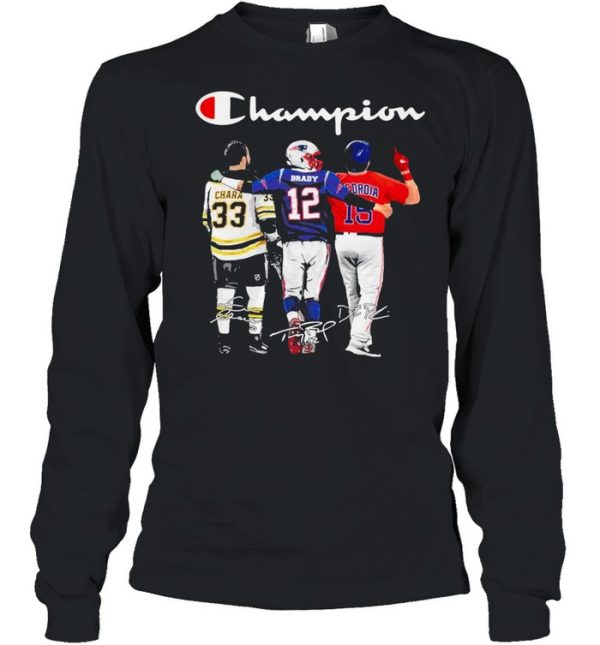 Champion Zdeno Chara Tom Brady vs Dustin Pedroia Mvp signatures shirt