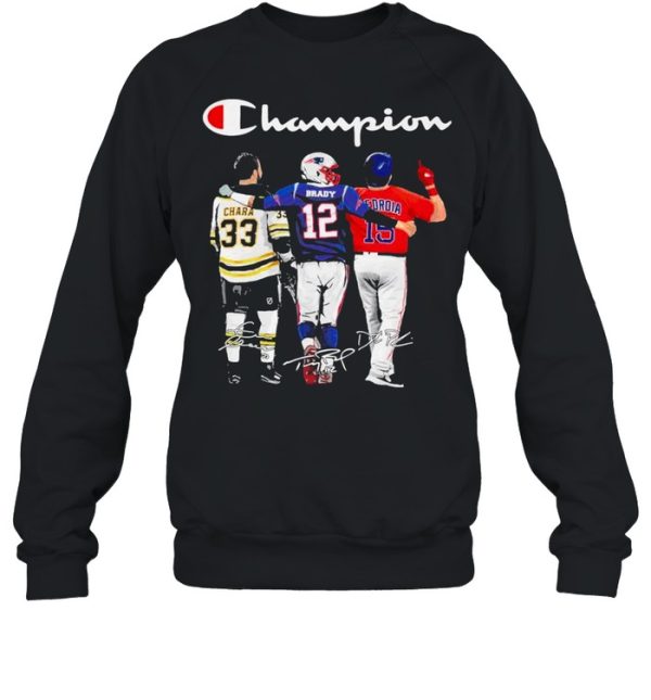 Champion Zdeno Chara Tom Brady vs Dustin Pedroia Mvp signatures shirt