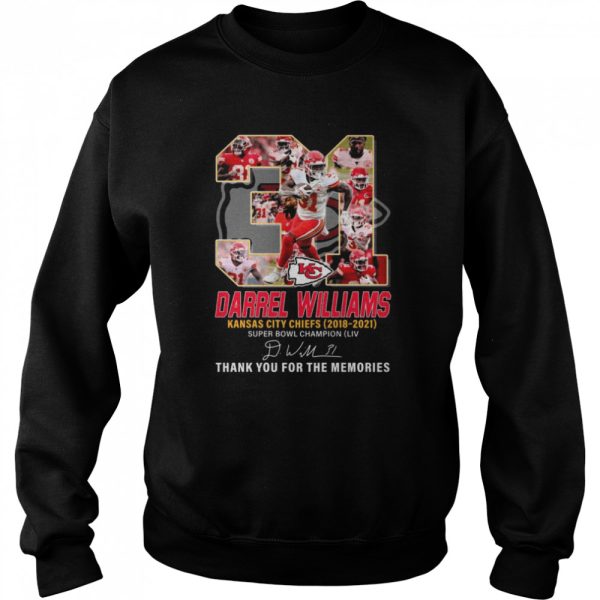 Darrel Williams Kansas City Chiefs 2018-2021 Super Bowl Champions Signatures Thank You For The Memories Shirt