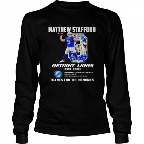 Detroit Lions Matthew Stafford 2009 2020 thanks for the memories shirt