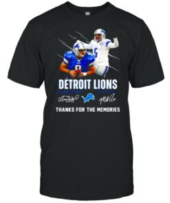Detroit Lions Matthew Stafford Matt Prater thanks for the memories signatures shirt 1