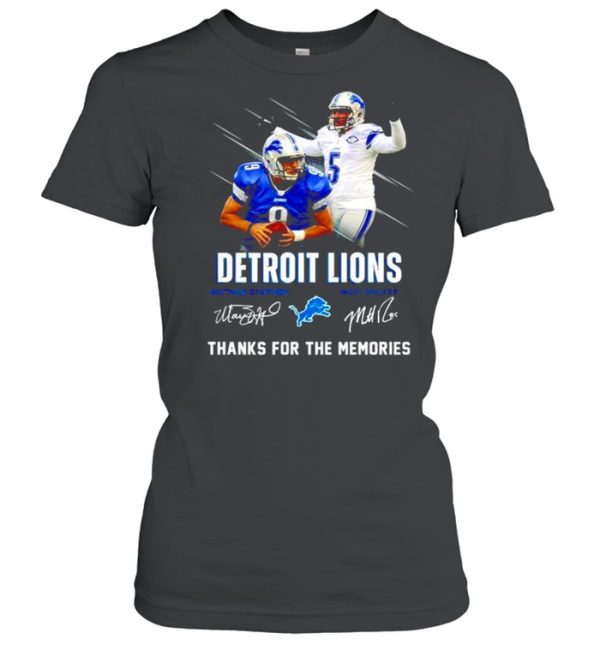 Detroit Lions Matthew Stafford Matt Prater thanks for the memories signatures shirt