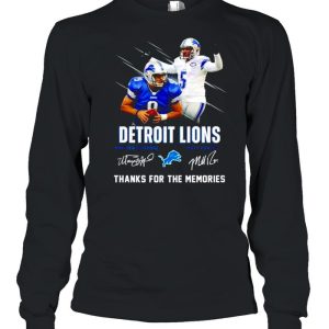 Detroit Lions Matthew Stafford Matt Prater thanks for the memories signatures shirt 3