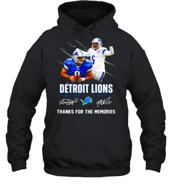 Detroit Lions Matthew Stafford Matt Prater thanks for the memories signatures shirt