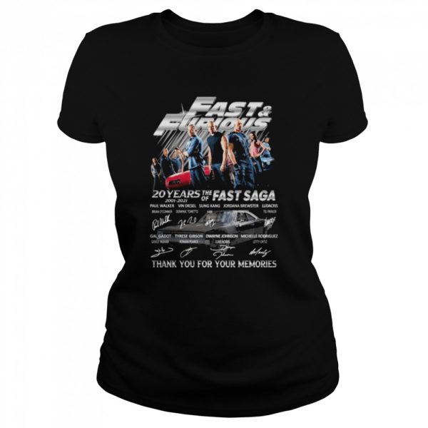 Fast and Furious 20 years the of Fast Saga thank you for the memories signatures shirt