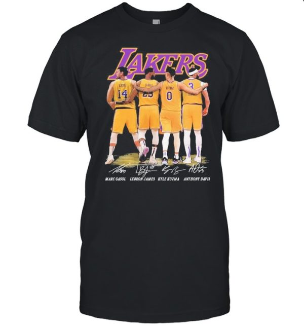 Gasol and James and Kuzma and Davis Lakers signatures 2021 shirt