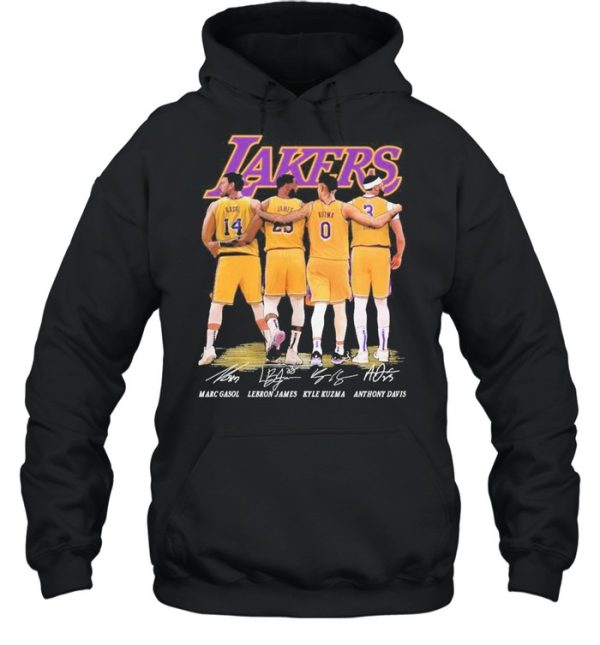 Gasol and James and Kuzma and Davis Lakers signatures 2021 shirt