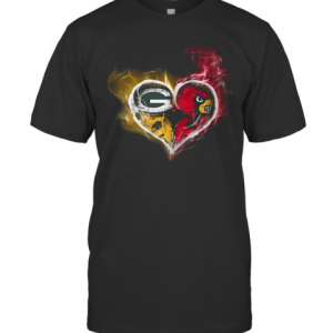 Heart Green Bay Packers And Louisville Cardinals T-Shirt