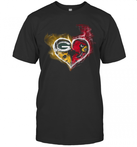 Heart Green Bay Packers and Louisville Cardinals shirt